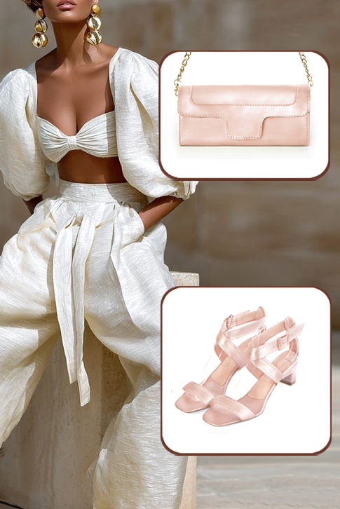 Women's powder pink elegant fully open cross straps sandals. Square toe. Low kitten heels - Worn view